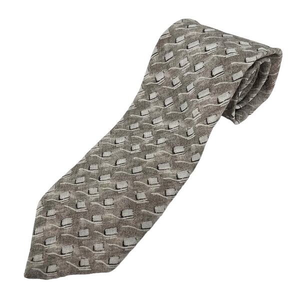 Giorgio Armani Collezioni 100% Silk Neck Tie Beige Black Patterned Made in Italy - Picture 1 of 4